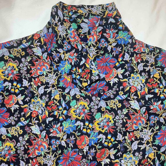 Liberty of London Multicolor Floral Short Sleeve Cotton Collar Shirt Blouse Top - Picture 2 of 4